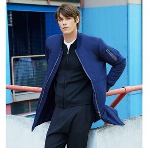 DAVID NAMAN Fall/Winter 2016 Navy Blue Waterproof Bomber Jacket size XL EUC